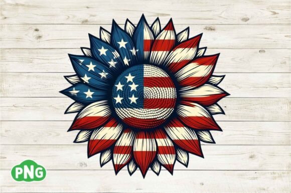 4th Distressed Patriotic Sunflower Png