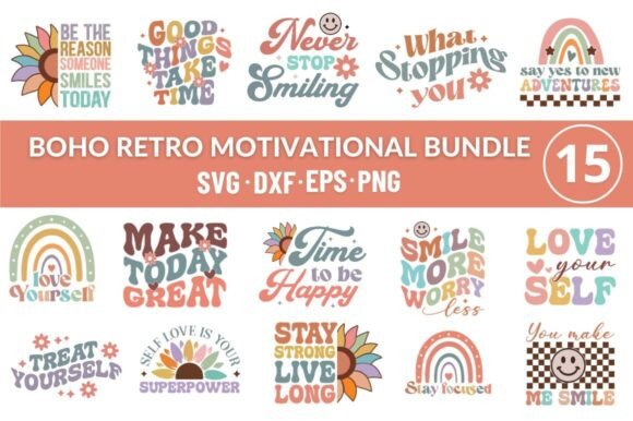 Boho Retro Motivational Quotes Bundle